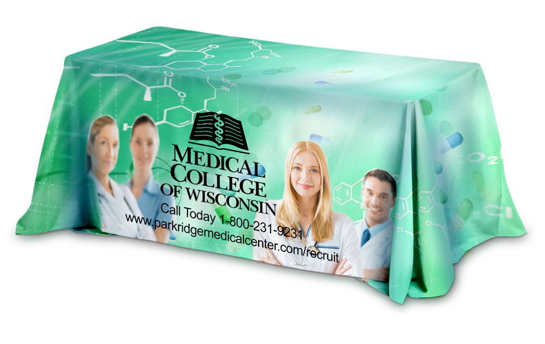 3-Sided Throw Style Table Covers All Over Full Color Dye Sublimation Imprint - Fits 6 Foot Table 3-Sided Throw Style Table Covers All Over Full Color Dye Sublimation Imprint - Fits 6 Foot Table